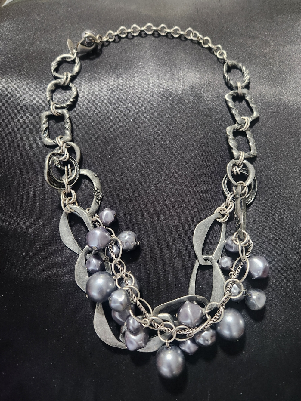 Gray Pearl Cluster Multi-Chain Necklace - Women Jewelry